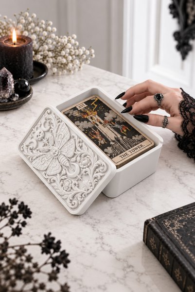 Belupa Tarot Card Box with Moth and Moon Motifs: Jewelry Storage Box with Lid...