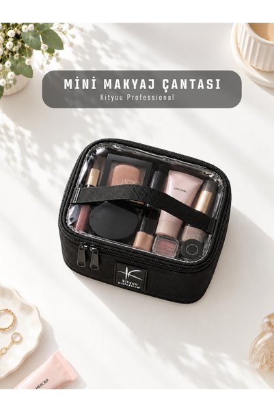 Kityuu Mini Makyaj Çantası Profesyonel Kulplu Şeffaf Makyaj Çantası Seyahat K...
