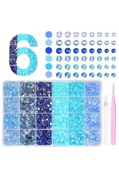 Generic Brand Blue and Turquoise Rhinestone Set for Nail Art and DIY Crafts, ...
