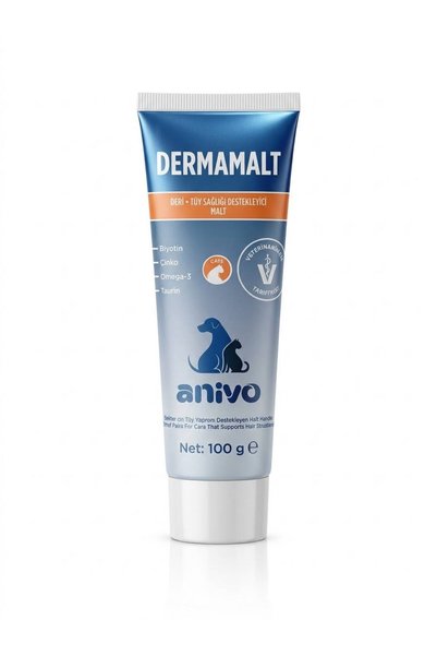 DERMAMALT kedilerin hem sindirim sistemini hem de deri ve tüy sağlığını desteklemek için geliştirilmiş özel bir malt takviyesi Kedi Malt Macun 100 gr
