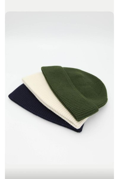 TNR SPORT Unisex Foldable Green-Crepe-Black 3-Piece Beanie Set