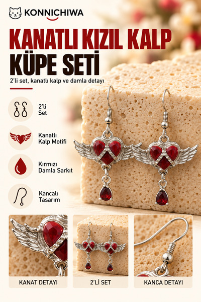 FG KONNİCHİWA Winged Red Drop Stone Earring Set (Set of 2) THE WINGS OF YOUR ...