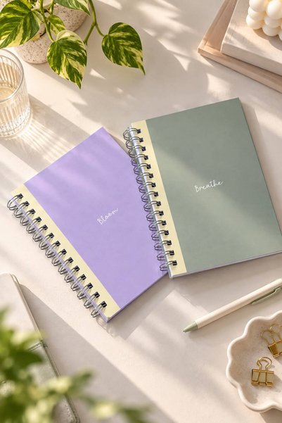Nathy Notes دفتر مدرسي A5 بتصميم حلزوني، 80 ورقة، مجموعة من قطعتين – مخطط ونقاط.