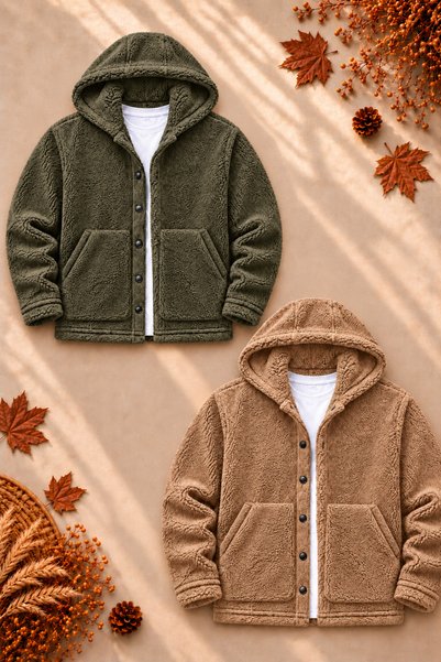 legends butik قطعتان من السترة المبطنة بالفرو بغطاء للرأس، مناسبة للرجال والن...