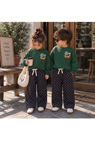 MAMY THE SAUSAGE CLUB DOG-PRINTED CHECKED WIDE-LEG SWEATPANTS 3-PLY BRUSHED I...