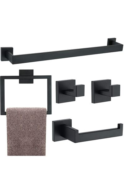 GENERAL 5 Pieces Bathroom Hardware Accessories Set Matte Black, 24Inch Square...