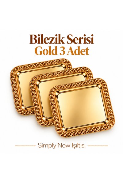 Simply Now Checked Stainless Steel Serving Tray, 22x22 cm—Perfect for Tea, Coffee, Engagement, and Wedding Celebrations – Gold, Set of 3