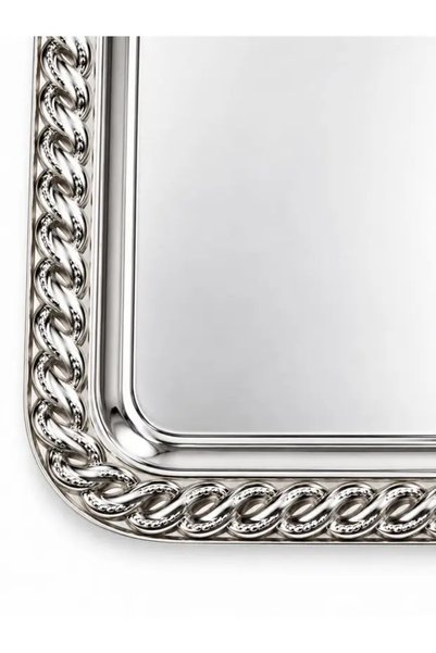 Simply Now Checked Stainless Steel Serving Tray, 22x22 cm—For Tea, Coffee, Engagement, and Wedding Celebrations—Silver, Set of 3