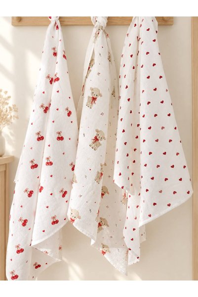 lizayn home Multi-Purpose Muslin Cover & Blanket 3-Piece Set 100% Cotton Oeko...