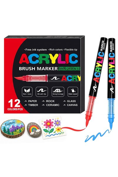 ULHYCE ULHYC 12 Colors Acrylic Paint Pens, Soft Brush Tip Markers for Rock Pa...