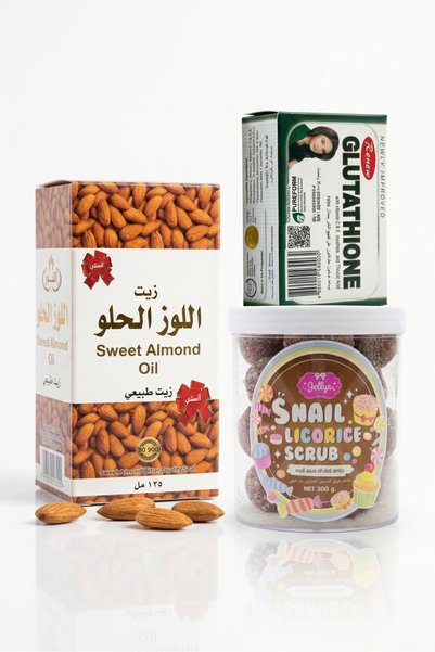 JELLYS مجموعة العناية المتكاملة للبشرة والشعر (زيت اللوز الحلو، مقشر السنايل،...