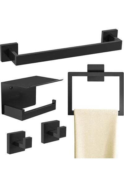 Generic Bathroom Hardware Set Accessories, 5 Piece Towel Bars, Matte Black St...