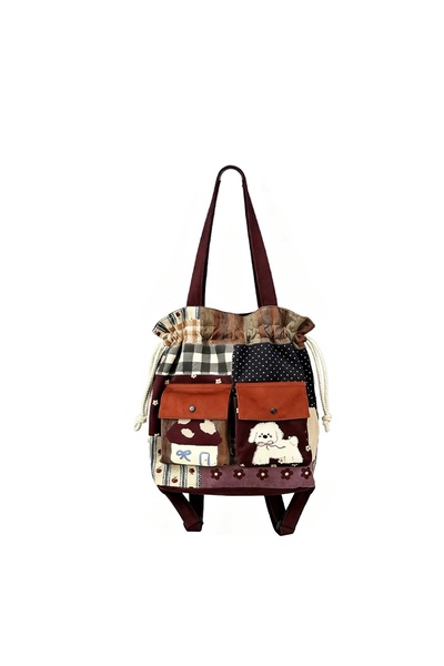 Street Bag حقيبة ظهر وحقيبة يد نسائية بتصميم كوري أنيق، مزينة بنقشة كلب أبيض ...