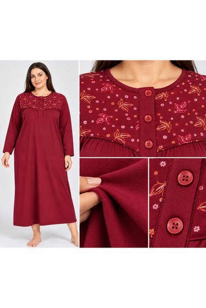 By Mecit Pijama قميص نوم نسائي (للأم) كبير الحجم بأكمام طويلة، قميص نوم للأم ...