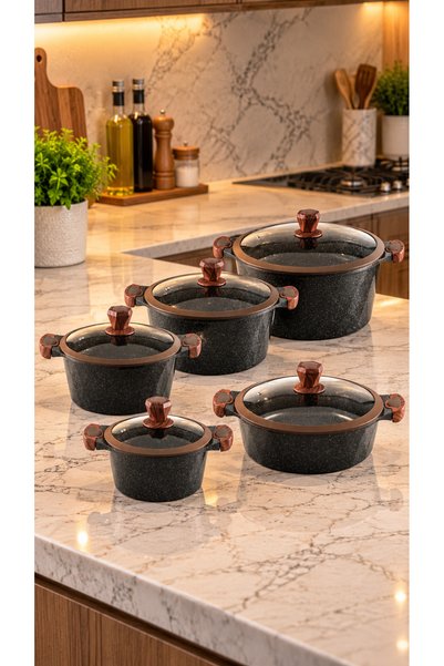 Abareek Al Safa 10Pcs Black Color 32cm 28cm 24cm 20cm 28cm Granite Cookware Set