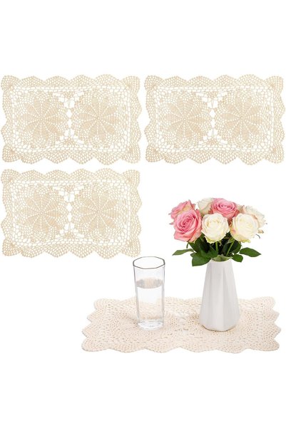 SYOSI 4PCS Handmade Cotton Crochet Rectangle Doilies 17x10.6 Inch, Vintage La...