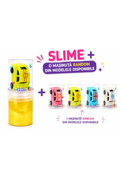 Generic Brand Set slime cu sclipici si masinuta aleatorie din plastic, 15 cm