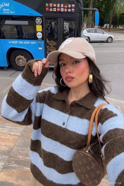 Ortaya Çık Brown Striped Soft Textured Sweater