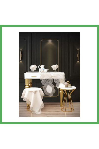 Nur store Çanta Bellisima Model 5-Piece Linen Lace Dining Room Set with Table...