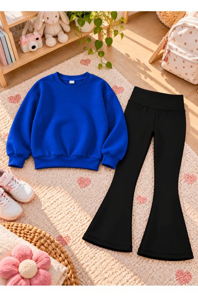 VODEXA Girls' Flared Leggings Set—Winter, Unprinted, Crew Neck Sweatshirt Top...