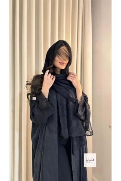 HANAYA LINE Ritaj Abaya Made of Turkish Silk Fabric, with Lace Embroidery, Fu...