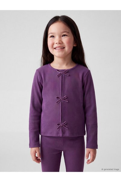 LC Waikiki Özmarka New Season Purple Crew Neck Bow-Tie Girl's T-Shirt
