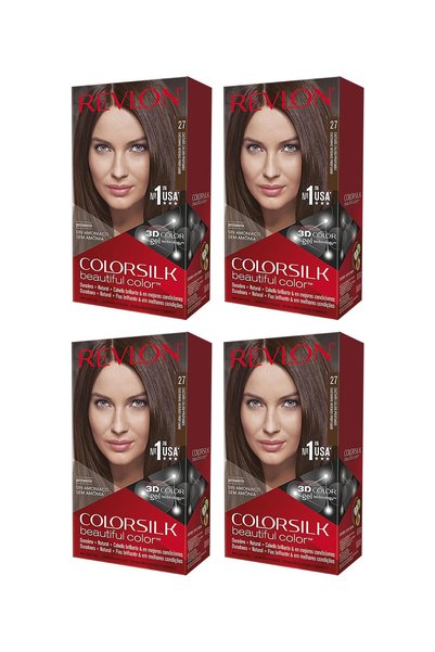 Revlon Pachet 4x Vopsea permanentă de păr fără amoniac COLORSILK 27 maro cald...
