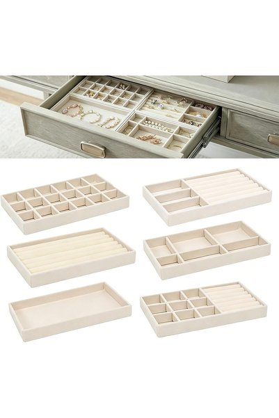 NYGANMELLOZ Velvet Jewelry Organizer Trays, 6-Piece Stackable Velvet Jewelry ...