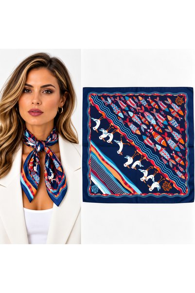 Keçelove Eșarfă / bandană cu model de pescăruși și pești 50x50