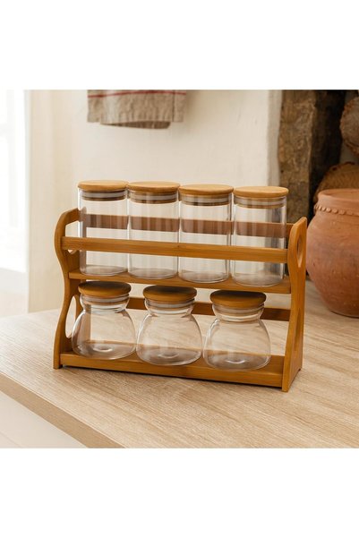 Generic Glass Sugar Tea Spice Container Set with Wood Stand DG3039-DG3040