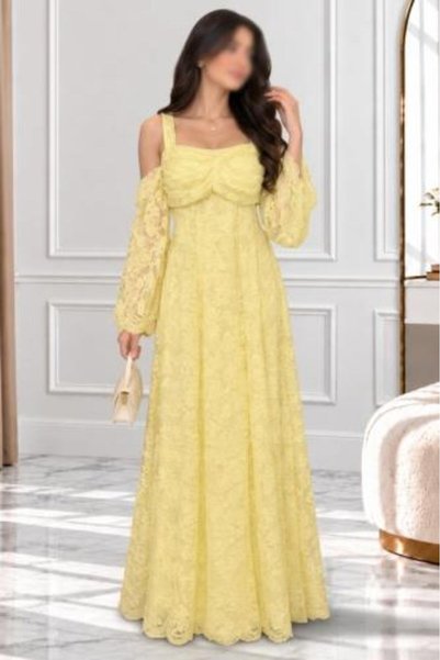 arushi Light yellow lace evening dress |