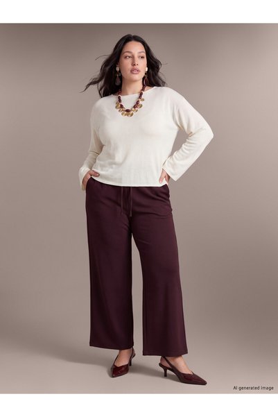 LC Waikiki LCW Curve Burgundy Gabardine Straight-Leg Comfort & Relax Wide-Leg...