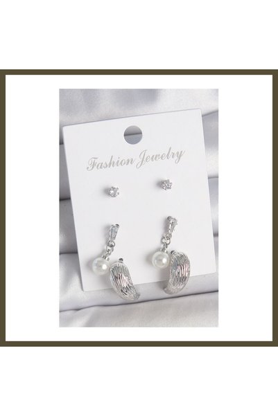 northcity n Silver-Toned Rice-Shaped Drop-Style Earrings with Zircon Stones, ...