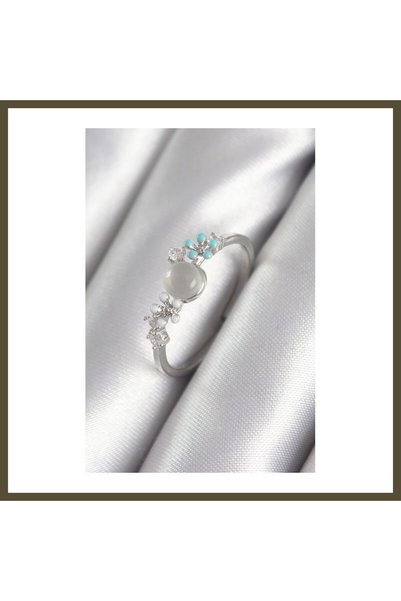 northcity n Silver-Toned Rice-Patterned Ring with Zircon Stone Embellishments...