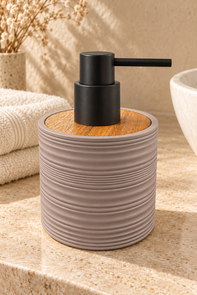 Funny Life 450 mL Decorative Wood-Patterned Liquid Soap Dispenser - Striped P...
