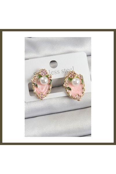 northcity n Artistic Portrait-Style Women's Earrings with Pink Enamel and Pea...