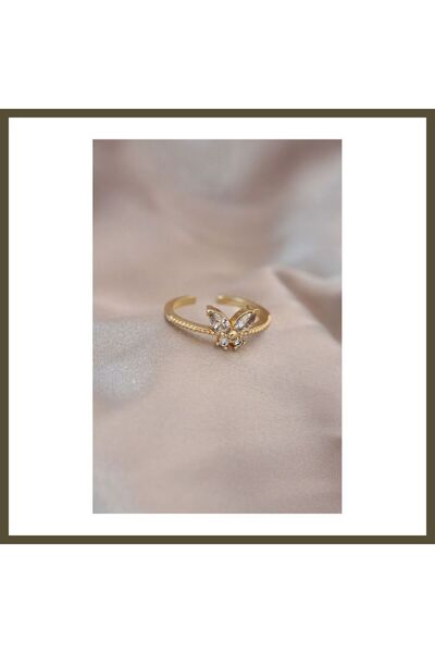 northcity n Adjustable Gold-Tone Metal Butterfly-Style Ring with Zircon and C...