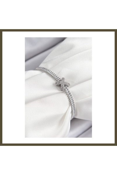 northcity n Silver-Colored Women's Bracelet with Rice-Shaped Zircon Stones, X...