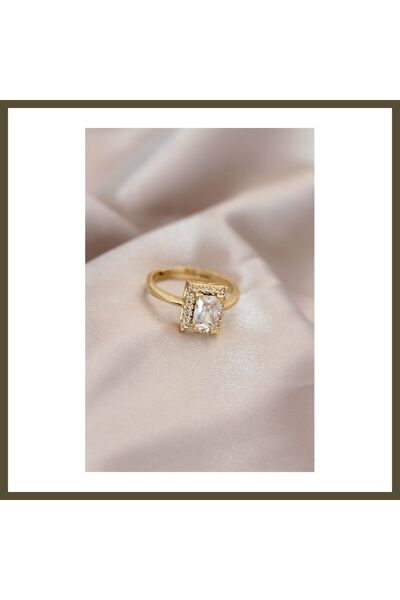 northcity n Adjustable Gold-Colored Metal Rectangular Ring with Zircon and Cr...