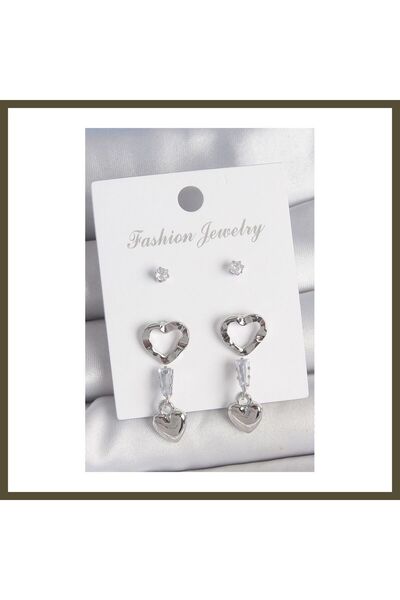 northcity n Silver-Toned Rice-Shaped Zircon Stone Embellished Dangle Earrings...