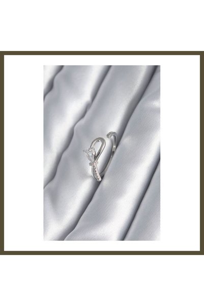 northcity n Silver-Toned Rice-Style Ring with Zircon Accents and Ribbon Desig...
