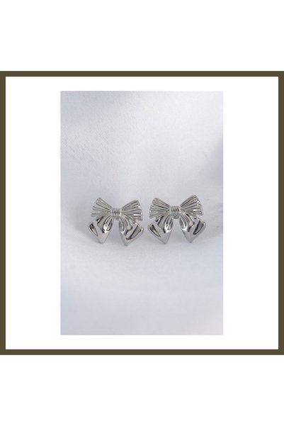 northcity n Silver-Toned Rice-Shaped Earrings with Bow Detail BX