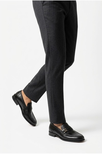 Generic Brand PRADO, genuine black leather loafers.