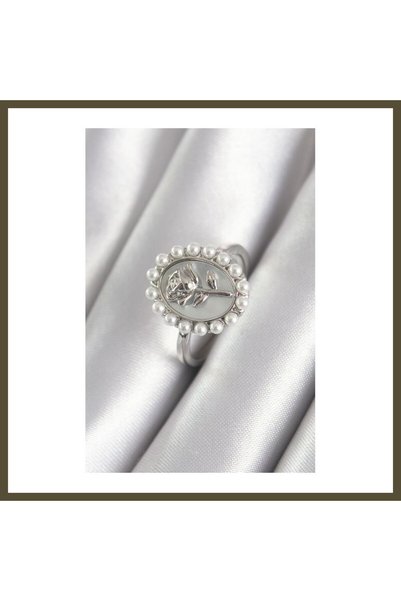 northcity n Rice-Shaped Silver-Toned Portrait Rose-Style Pearl-Detail Women's...