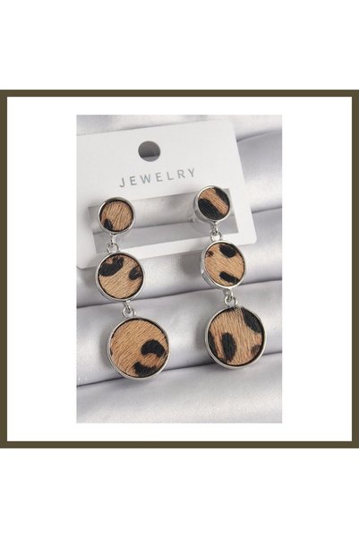 northcity n Silver-Toned 3-Piece Circle-Shaped Leopard Print Women's Earrings BX