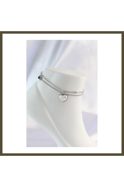 northcity n 316L Steel Silver-Colored Anklets with White Hearts, Set of 2 BX