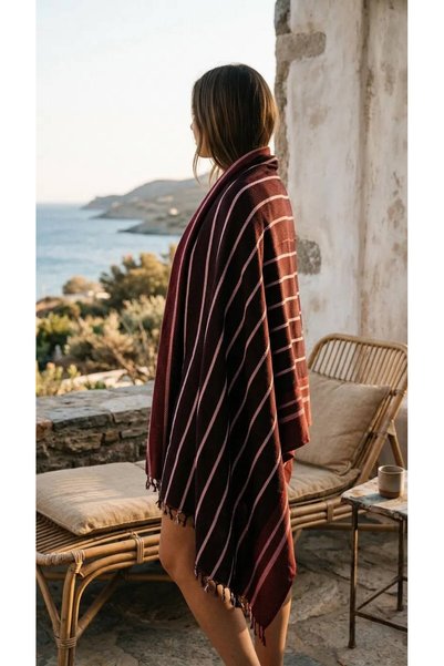 DNRYSL Karatezgah Woven Double-Sided Peştemal Shawl, 90x180, 100% Cotton, Str...