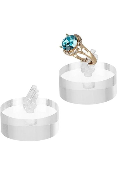 SYOSI 2Pcs Acrylic Ring Display Holder, Clear Flat Round Ring Holder Block, C...