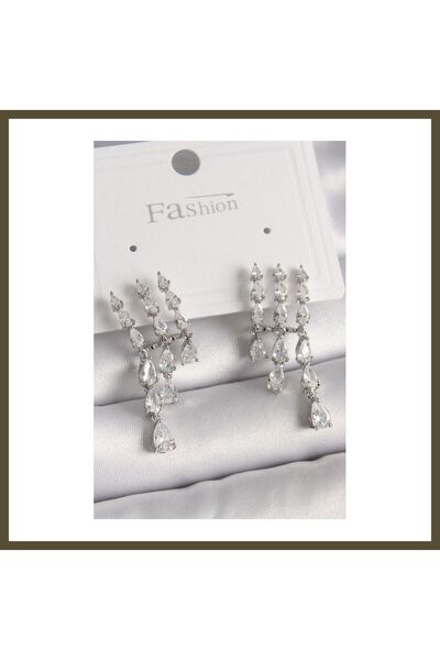 northcity n Silver-Toned Rice-Shaped Earrings with Zircon Stones, "Rain" Desi...