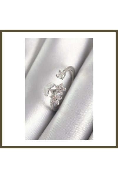 northcity n Silver-Toned Rice-Style Women's Ring with Zircon Stones, Flower D...